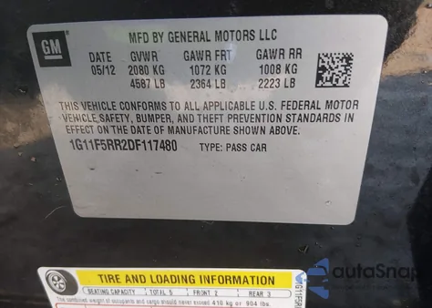 2013 Chevrolet Malibu Eco Premium Audio z USA, uszkodzony, nr VIN 1G11F5RR2DF117480